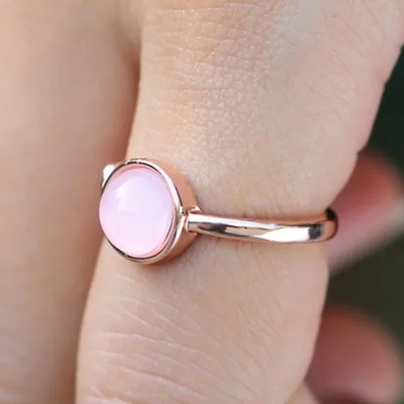 💎 Sweet Pink Round Opal Refine Trendy Weave Rose Gold Rings for Women,PD176